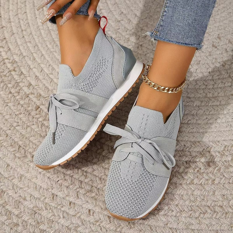 Women’s Knit Sneakers – Low Top – Breathable Mesh – Lace-Up Casual Fit