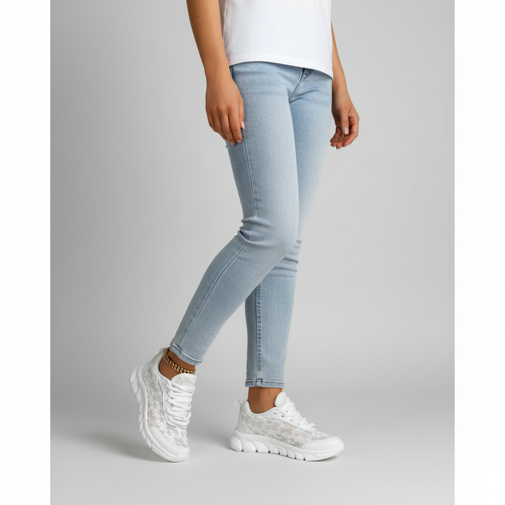 Women’s Ankle Low Low-Top Sneakers - Mesh - Lace-Up - Chunky Sole