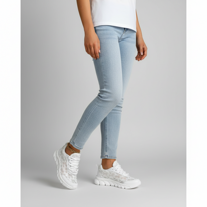 Women’s Ankle Low Low-Top Sneakers - Mesh - Lace-Up - Chunky Sole