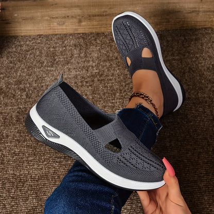 Women’s Slip-On Sneakers – Breathable Knit – Cushioned Sole – Low-Cut Flexible Fit