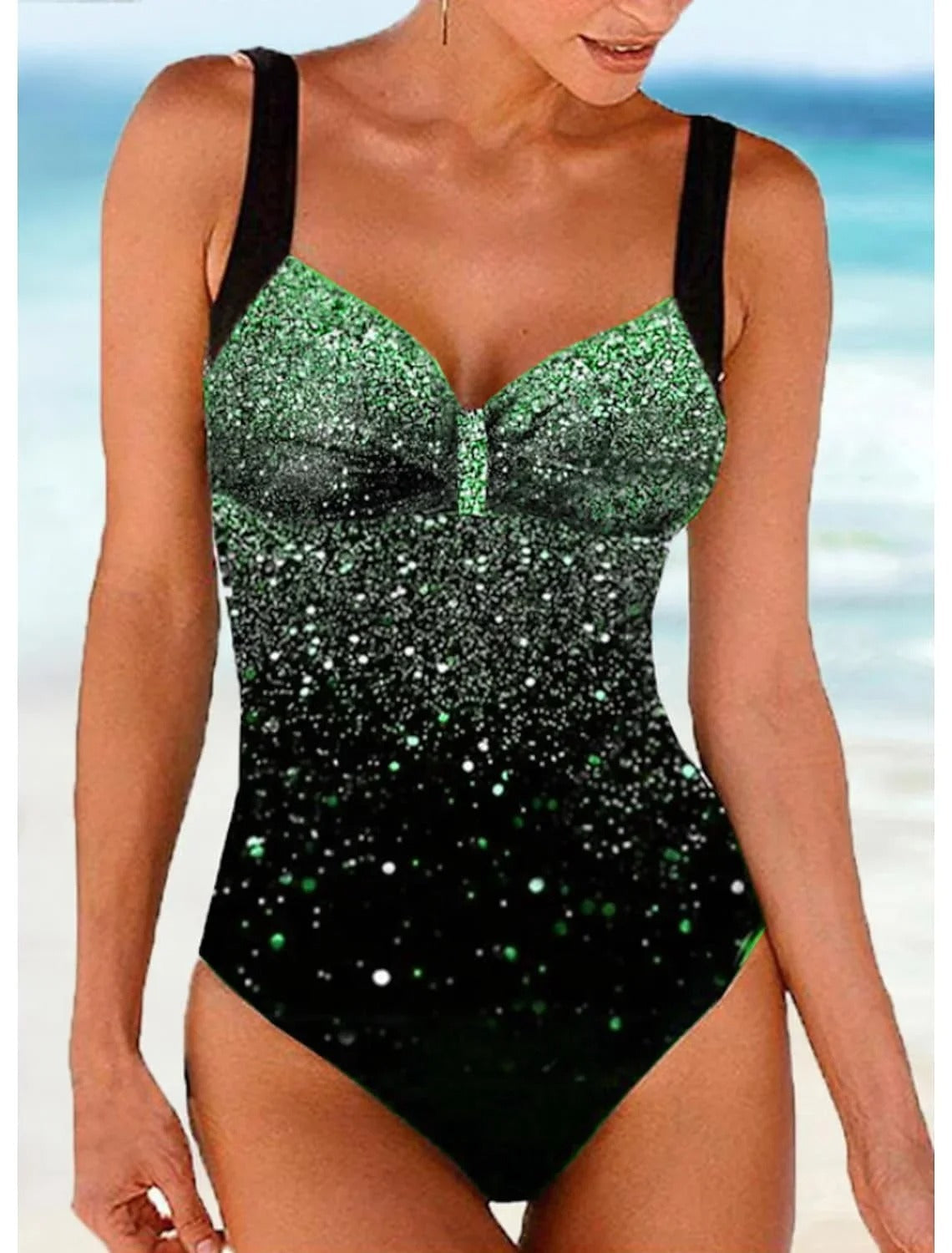 Women’s One-Piece Swimsuit – Shaping Fit – Built-In Bra – Sequin Gradient Design