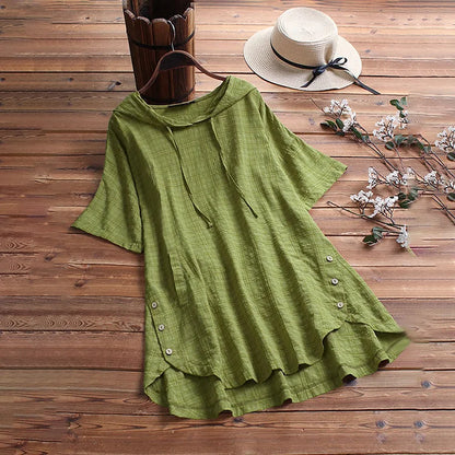 Women’s T-Shirt – Relaxed Fit – Tunic Length – Button Detail – Soft Breathable Blend