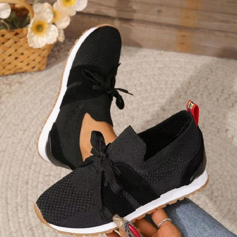 Women’s Knit Sneakers – Low Top – Breathable Mesh – Lace-Up Casual Fit