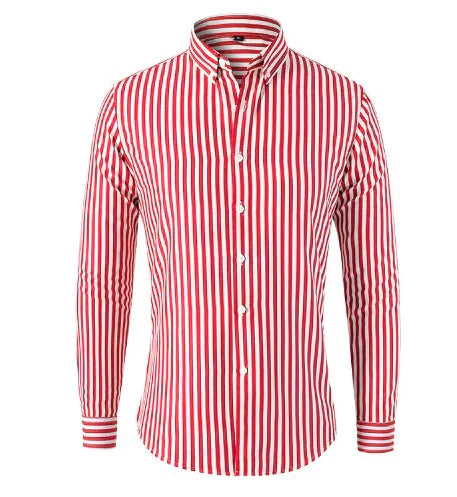 Men’s Button-Down Shirt – Slim Fit – Cotton Blend – Striped Long Sleeve