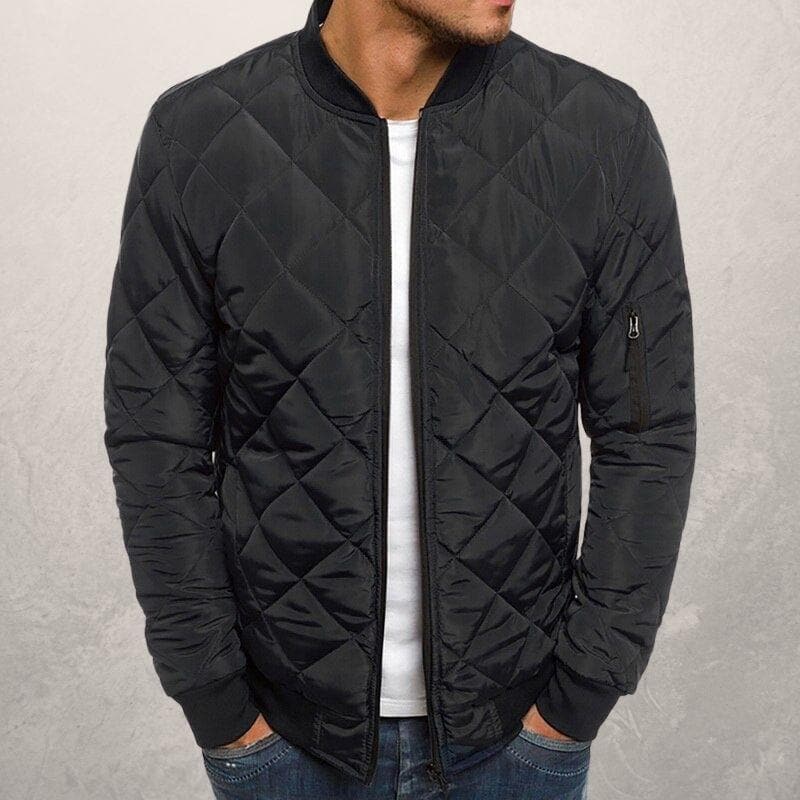 Men’s Bomber Jacket – Quilted Design – Wind Resistant – Zipper Closure – Ribbed Trim