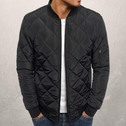 Men’s Bomber Jacket – Quilted Design – Wind Resistant – Zipper Closure – Ribbed Trim