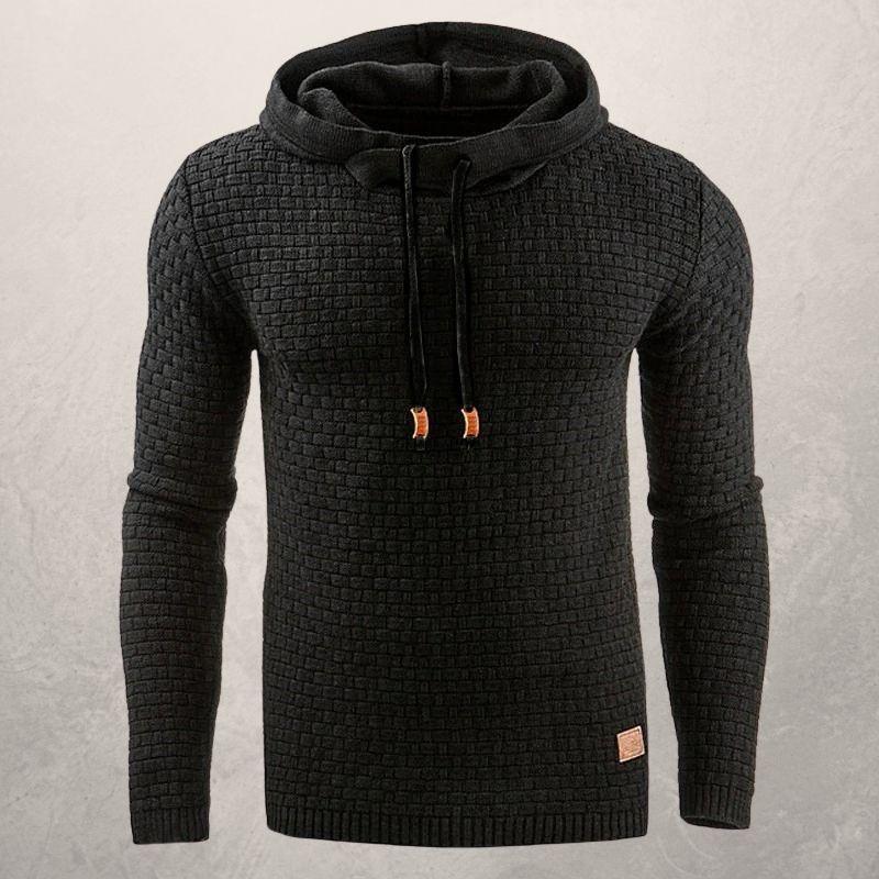 Men’s Knitted Sweater – Slim Fit – Textured Stretch Knit – Hooded Long Sleeve
