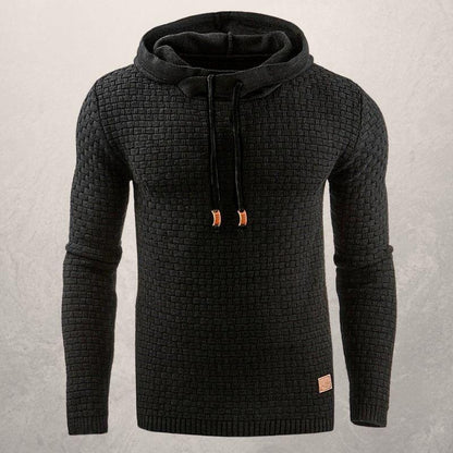 Men’s Knitted Sweater – Slim Fit – Textured Stretch Knit – Hooded Long Sleeve