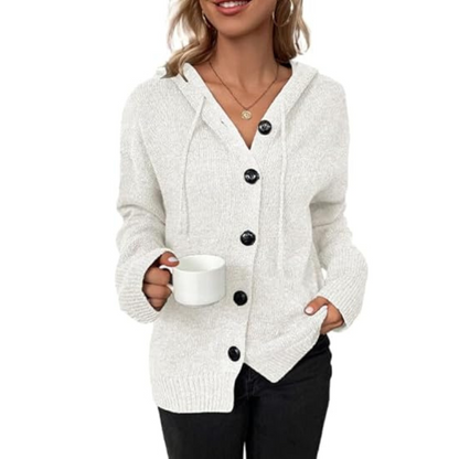 Women’s Knitted Cardigan – Wool Blend – Oversized Fit – Hooded – Button Front Ribbed Hem