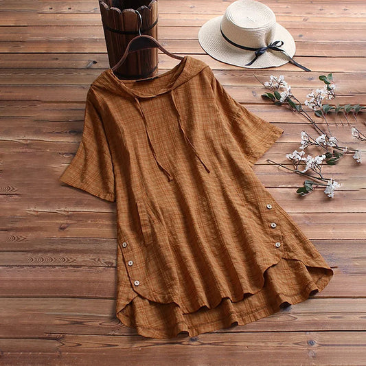Women’s T-Shirt – Relaxed Fit – Tunic Length – Button Detail – Soft Breathable Blend