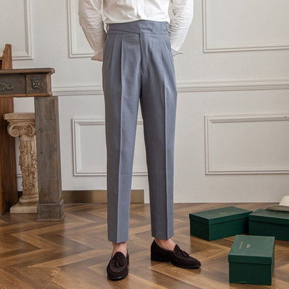 Men’s High-Waisted Trousers – Tailored Fit – Pleated Front – Adjustable Side Buckle