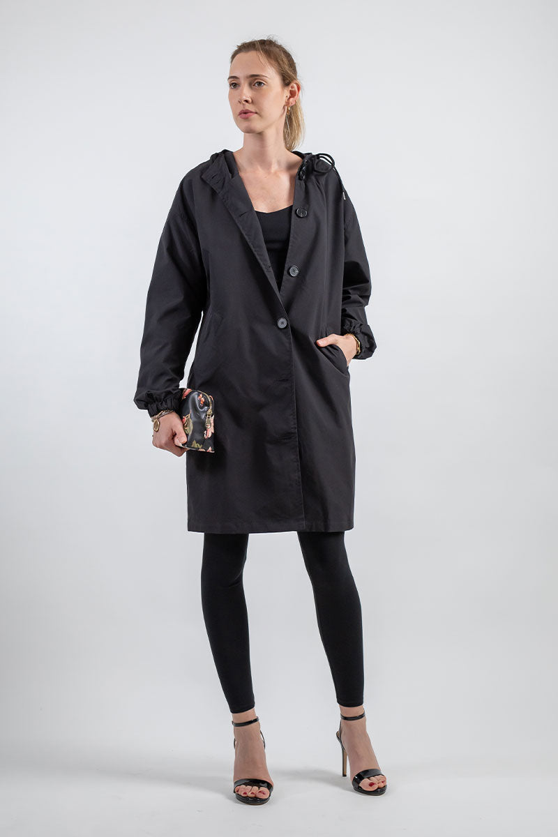 Daisy Hooded Coat | Button Front Side Pockets Coat