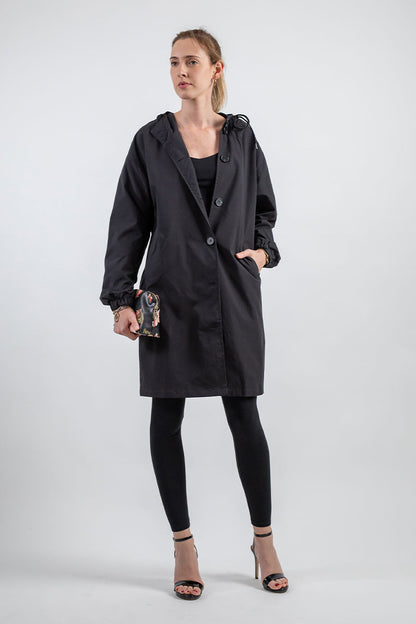 Daisy Hooded Coat | Button Front Side Pockets Coat