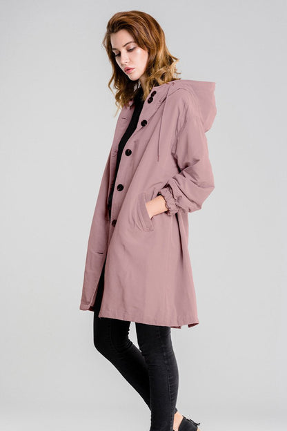 Daisy Hooded Coat | Button Front Side Pockets Coat