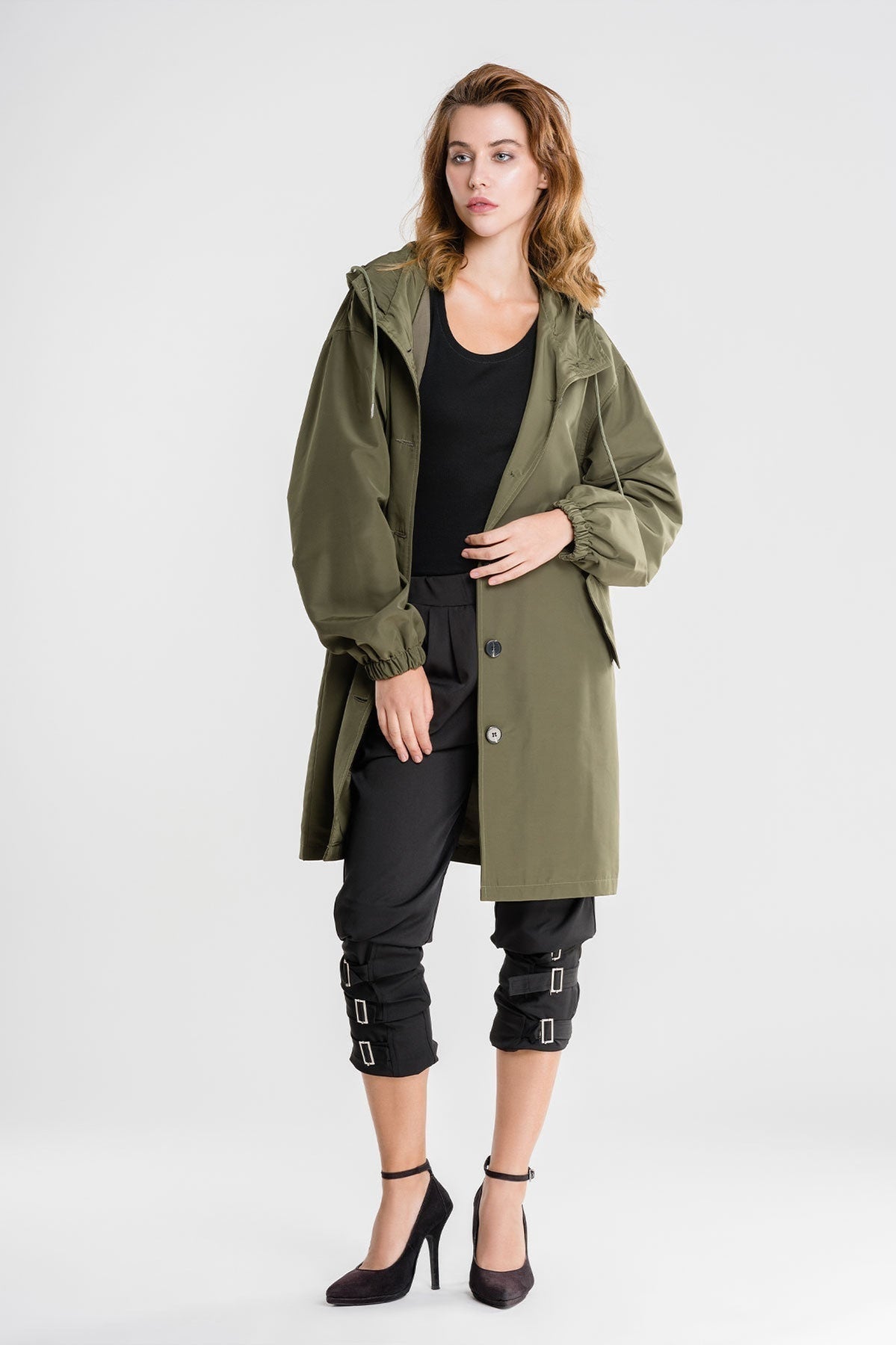 Daisy Hooded Coat | Button Front Side Pockets Coat