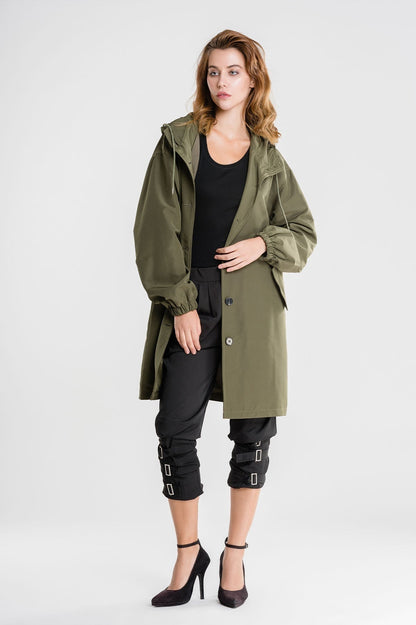 Daisy Hooded Coat | Button Front Side Pockets Coat