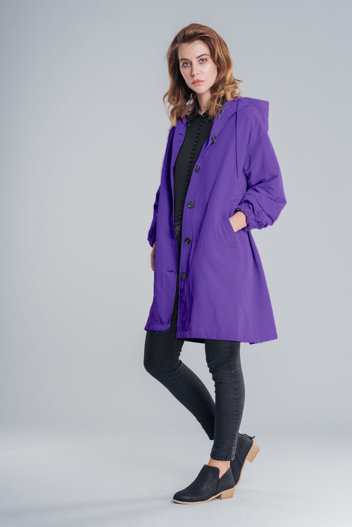 Daisy Hooded Coat | Button Front Side Pockets Coat