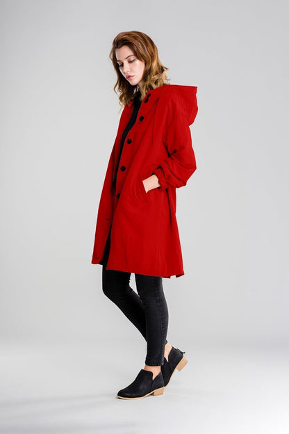 Daisy Hooded Coat | Button Front Side Pockets Coat