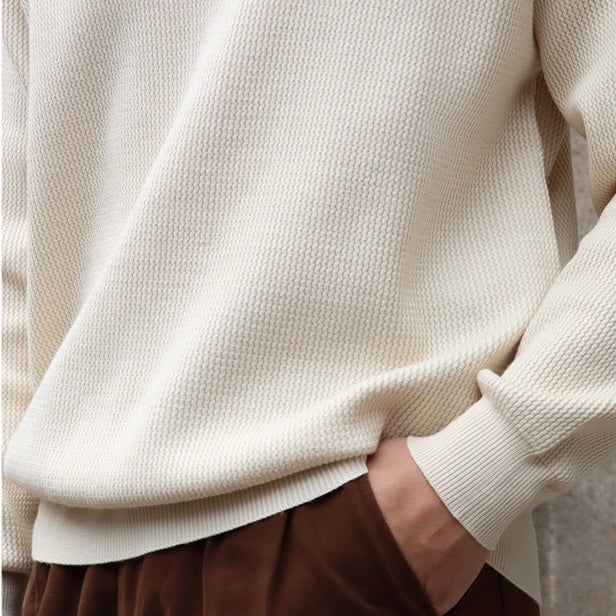 Men’s Knit Pullover Top – Relaxed Fit – Long Sleeve – Buttonless Polo Collar