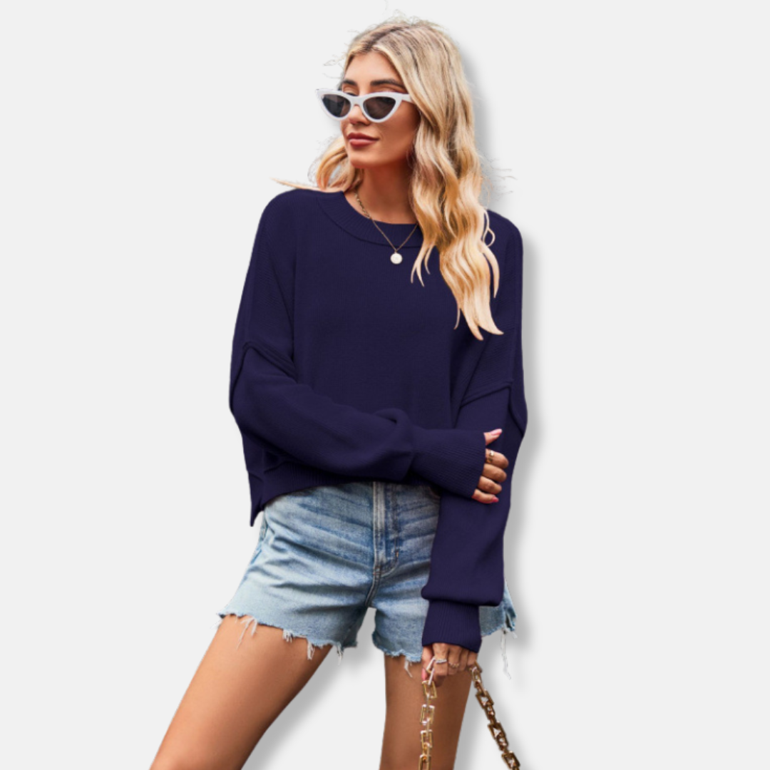 Women’s Sweatshirt – Relaxed Fit – Cropped Length – Ribbed Cuffs and Hem – Cotton