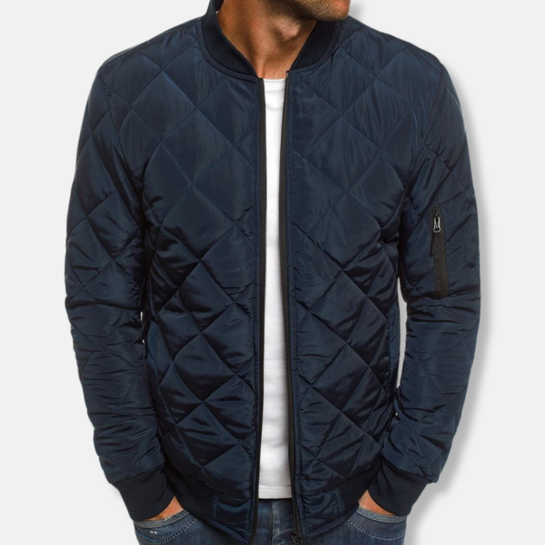 Oscar Regular Fit Quilted Jacket | Banded Collar Zip Pocket Quilted Jacket