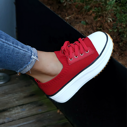 Women’s Sneakers – Platform Sole – Soft Knit Upper – Lace-Up – Casual Fit