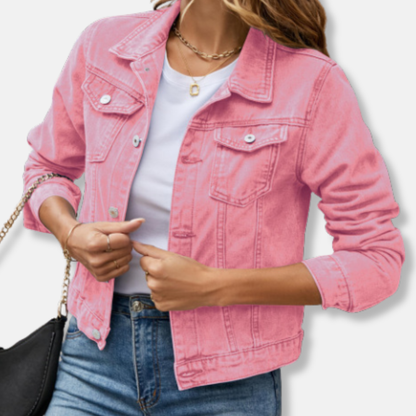 Women’s Denim Jacket – Slim Fit – Cropped Length – Button Front – Shirt Collar