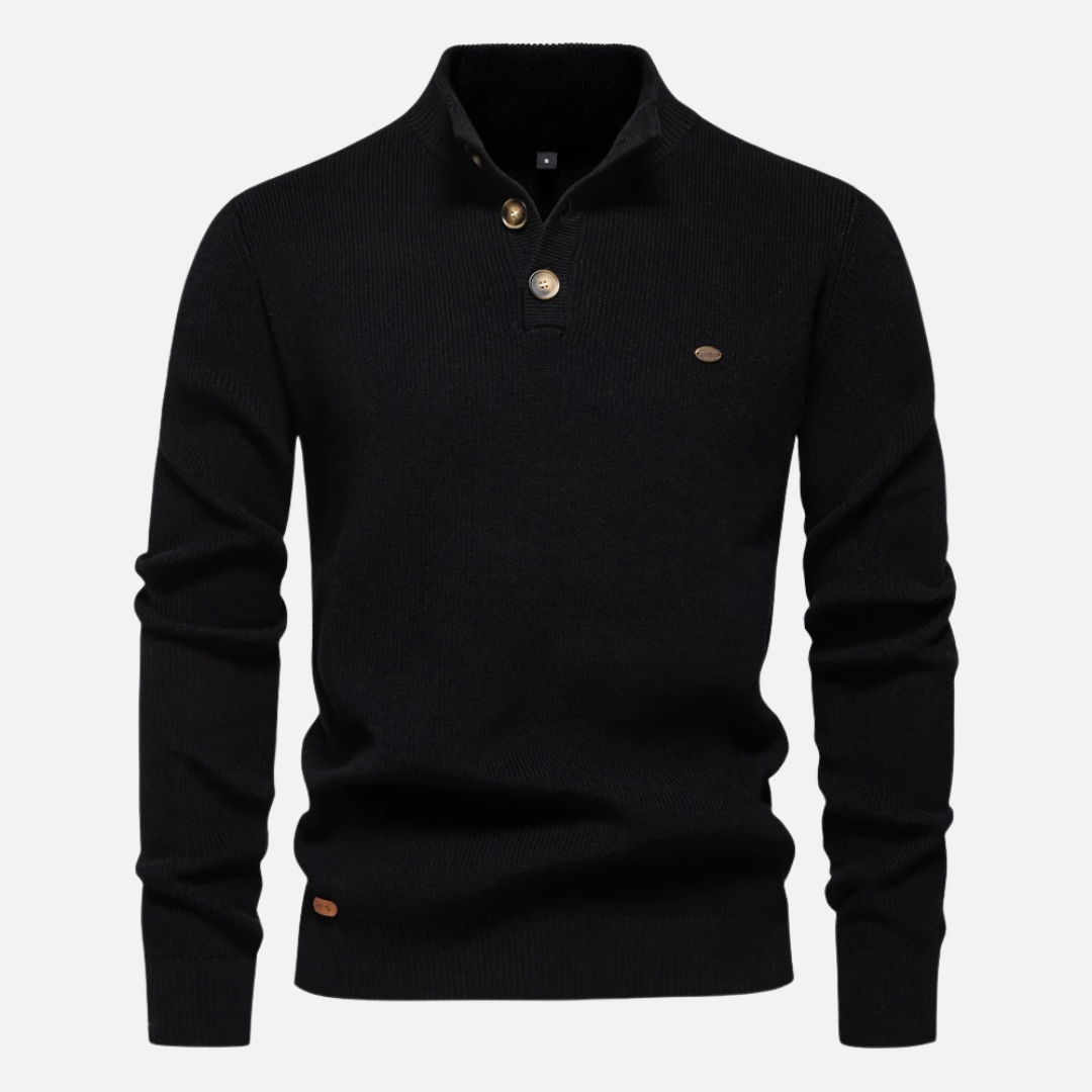 Men’s Turtleneck Sweater – Wool Blend Knit – Slim Fit – Ribbed with Button Placket