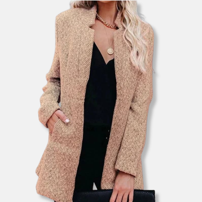 Women’s Tweed Jacket – Tailored Fit – Classic Lapel – Hip Length Open Front