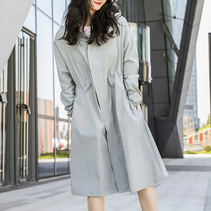Women’s Trench Coat – Water-Resistant – Relaxed Fit – Hooded – Knee Length