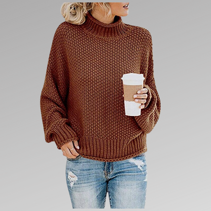 Women’s Knitted Sweater – Wool Blend – Oversized Fit – Turtleneck Ribbed Hem