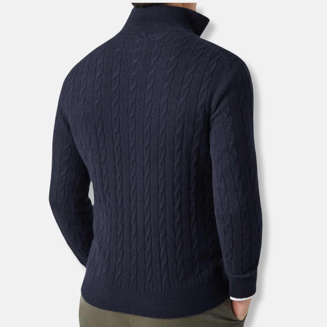 Freddie Cable Knit Stand Collar Sweater | Regular Fit Hip-Length Sweater