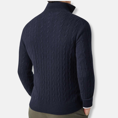Freddie Cable Knit Stand Collar Sweater | Regular Fit Hip-Length Sweater