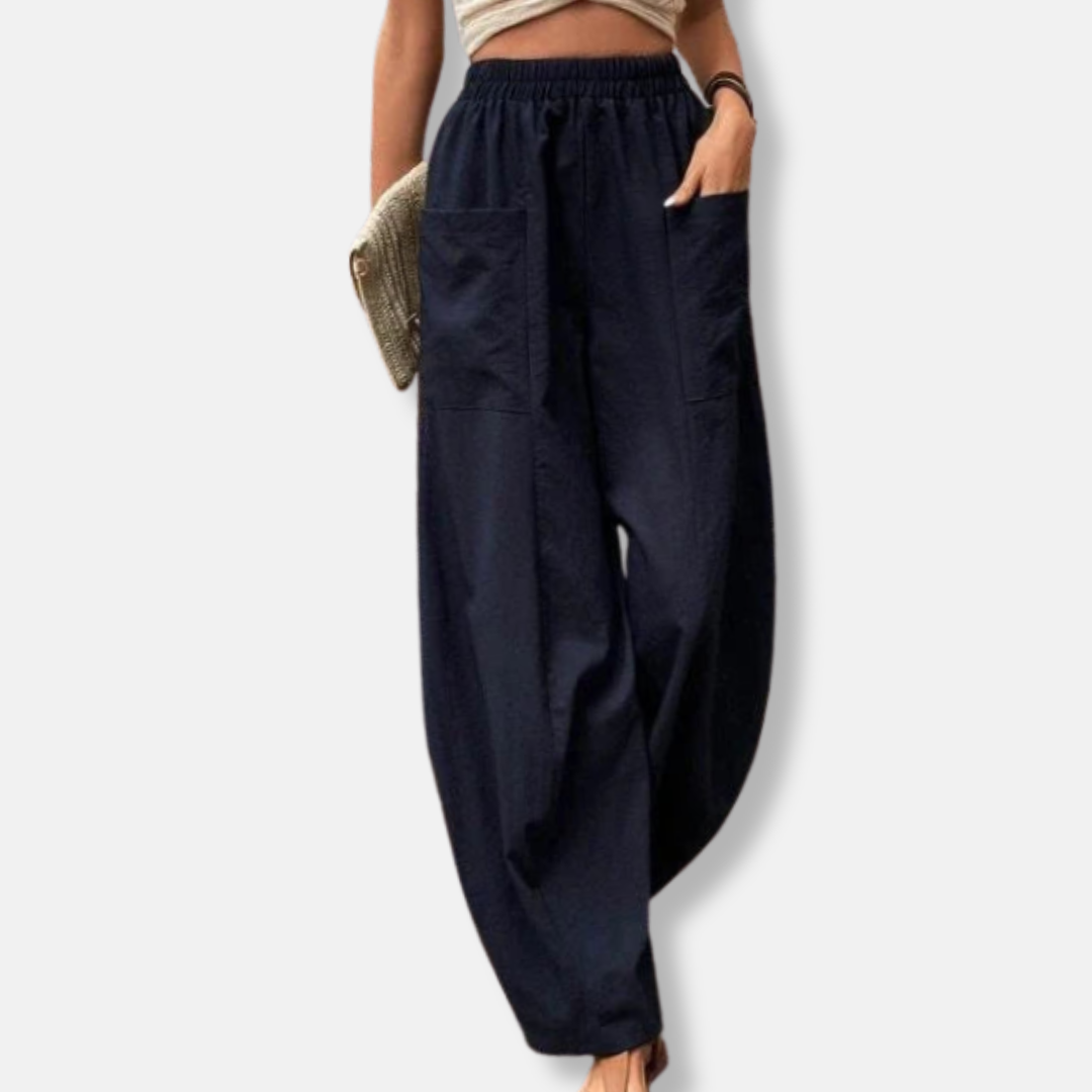 Women’s Wide-Leg Trousers – Relaxed Fit – Full Length – Breathable Blend – Elastic Waist – Side Pockets