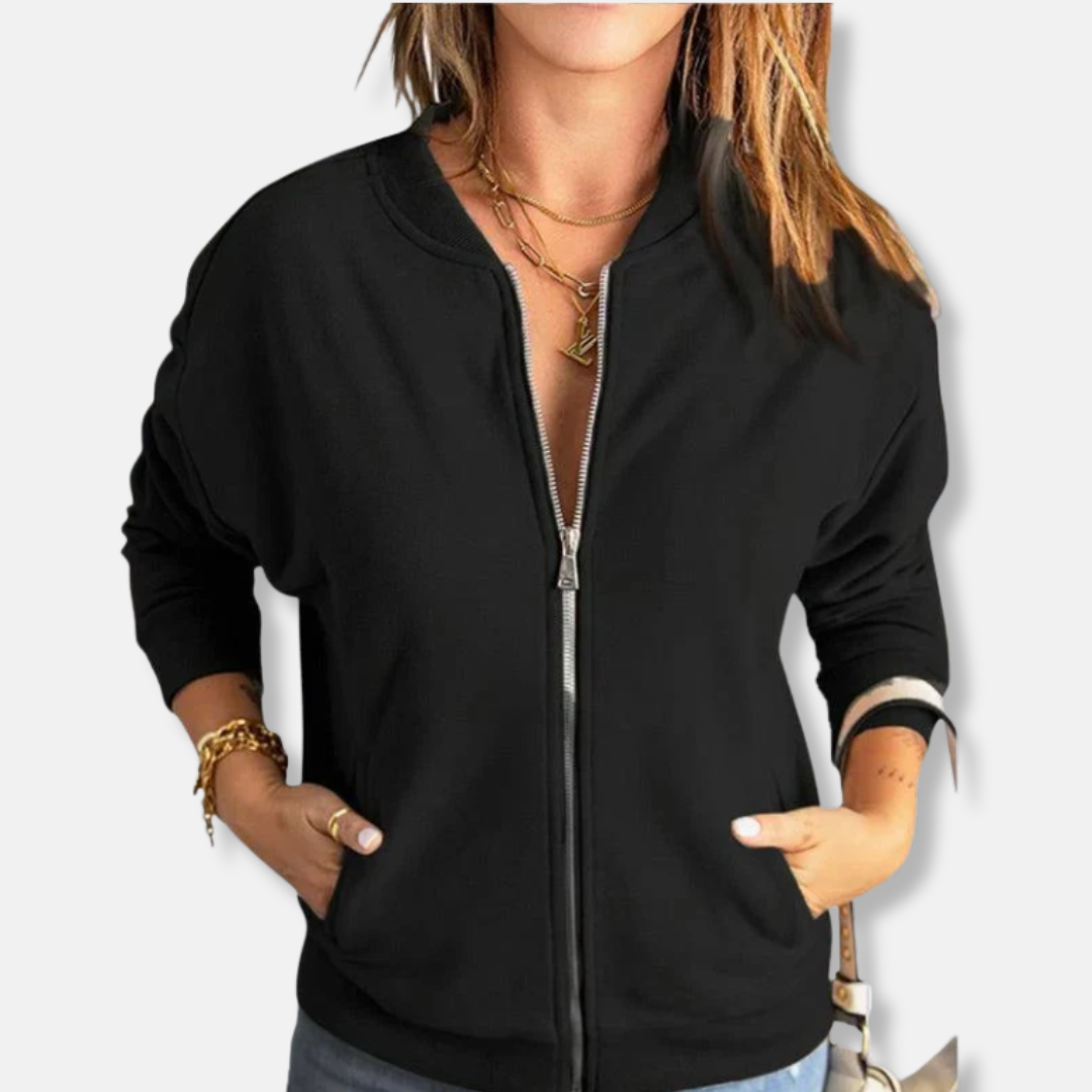 Women’s Jacket – Relaxed Fit – Zip Front – Ribbed Hem and Cuffs