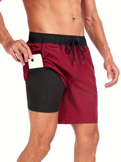 Men’s Swim Trunks – Quick Dry – Mid-Thigh – Elastic Waist – Inner Lining – Pocket