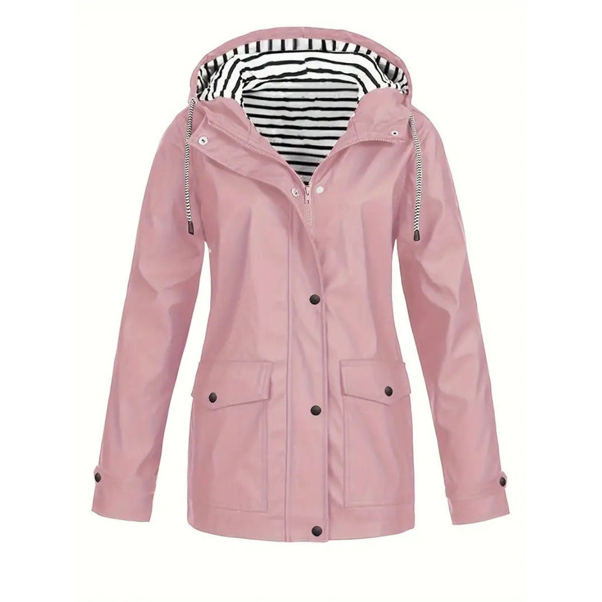 Women’s Raincoat – Relaxed Fit – Water-Resistant – Adjustable Hood – Mid-Length