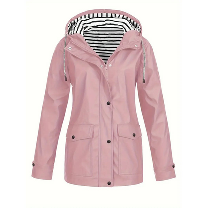 Women’s Raincoat – Relaxed Fit – Water-Resistant – Adjustable Hood – Mid-Length