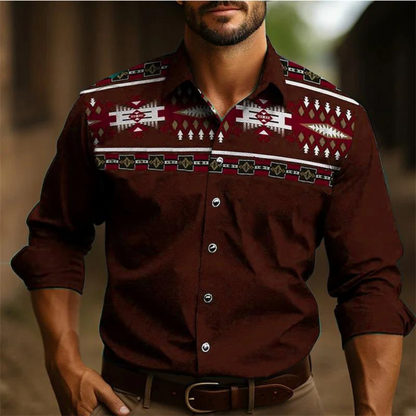 Men’s Button-Down Shirt – Tailored Fit – Long Sleeve – Retro Pattern – Breathable Blend