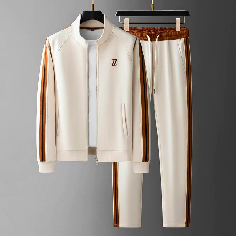 Men’s Tracksuit Set – Standard Fit – Zip Jacket – Tapered Pants – Side Stripe Design