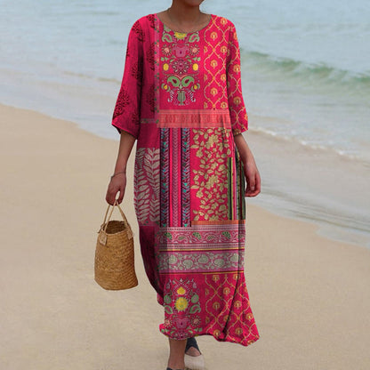 Women’s Kaftan Dress – Natural Fibers – Relaxed Fit – Boho Patchwork – Ankle Length