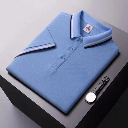 Men’s Polo Shirt – Regular Fit – Breathable Blend – Striped Collar Casual Style