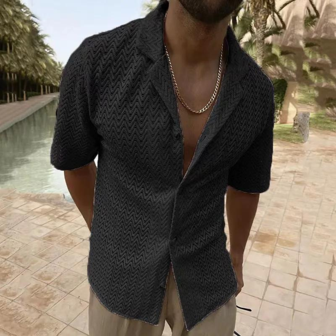 Men’s Polo Shirt – Relaxed Fit – Soft Knit – Textured Zigzag Design – Short Sleeve