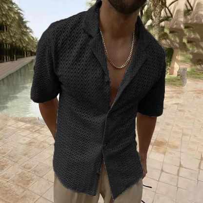 Men’s Polo Shirt – Relaxed Fit – Soft Knit – Textured Zigzag Design – Short Sleeve