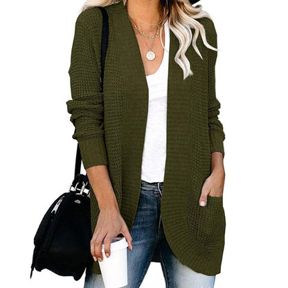 Women’s Cardigan – Soft Knit – Relaxed Fit – Open Front – Long Sleeve – Front Pockets