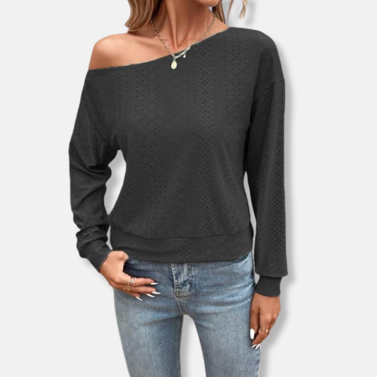 Isabella Cotton Relaxed Fit Sweater | Asymmetric Neck Casual Sweater