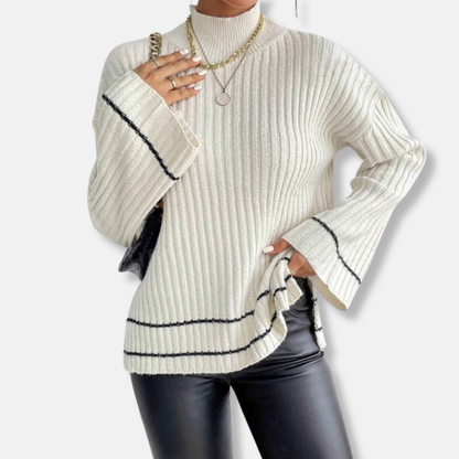 Veronica Leather Two-Piece Set | Striped Mock Neck Sweater