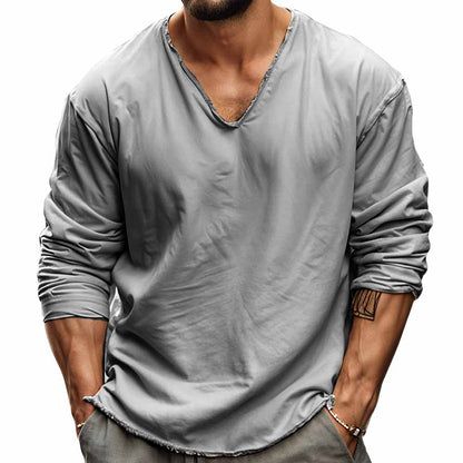 Men’s Pullover – Relaxed Fit – V-Neck – Cotton – Long Sleeve – Casual Top