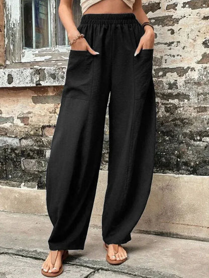Women’s Wide-Leg Trousers – Relaxed Fit – Full Length – Breathable Blend – Elastic Waist – Side Pockets