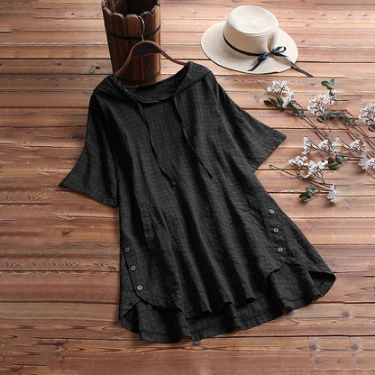 Women’s T-Shirt – Relaxed Fit – Tunic Length – Button Detail – Soft Breathable Blend